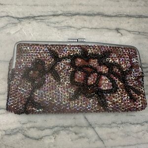 1950’s era Brown beaded Clutch with Floral Design